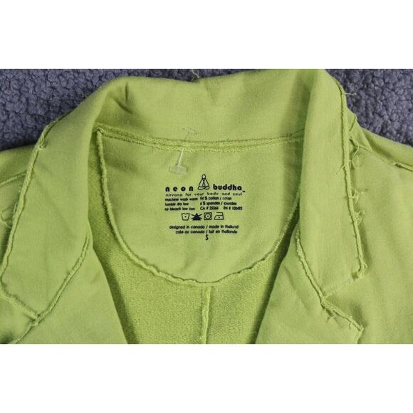 New Neon Buddha Jacket Womens Small Cotton Neon Green 2 Pockets Funky Buttons - Picture 2 of 9